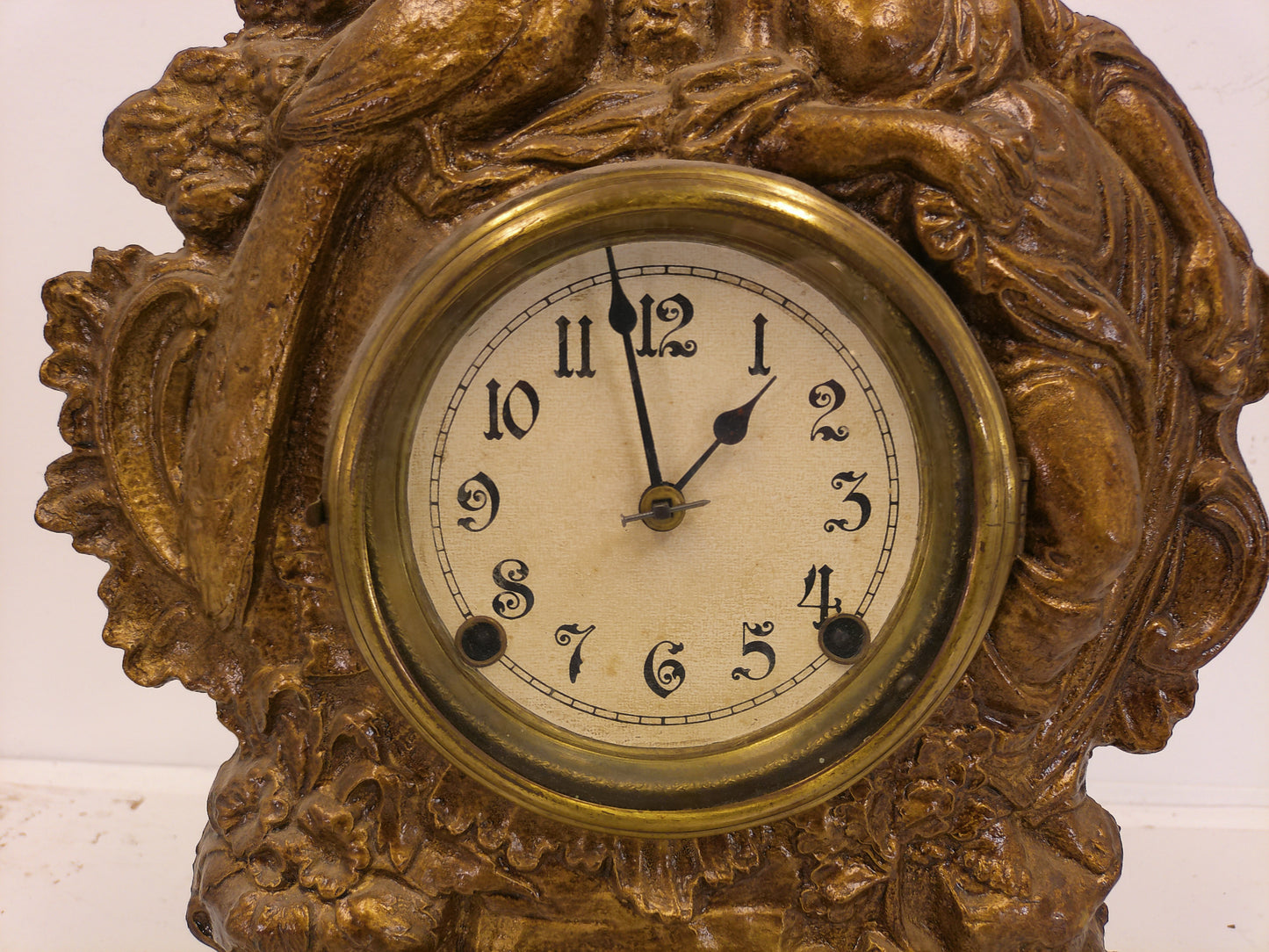 Nicholas Muller & Sons Lady Peacock gold Cast Iron Mantel Clock #2