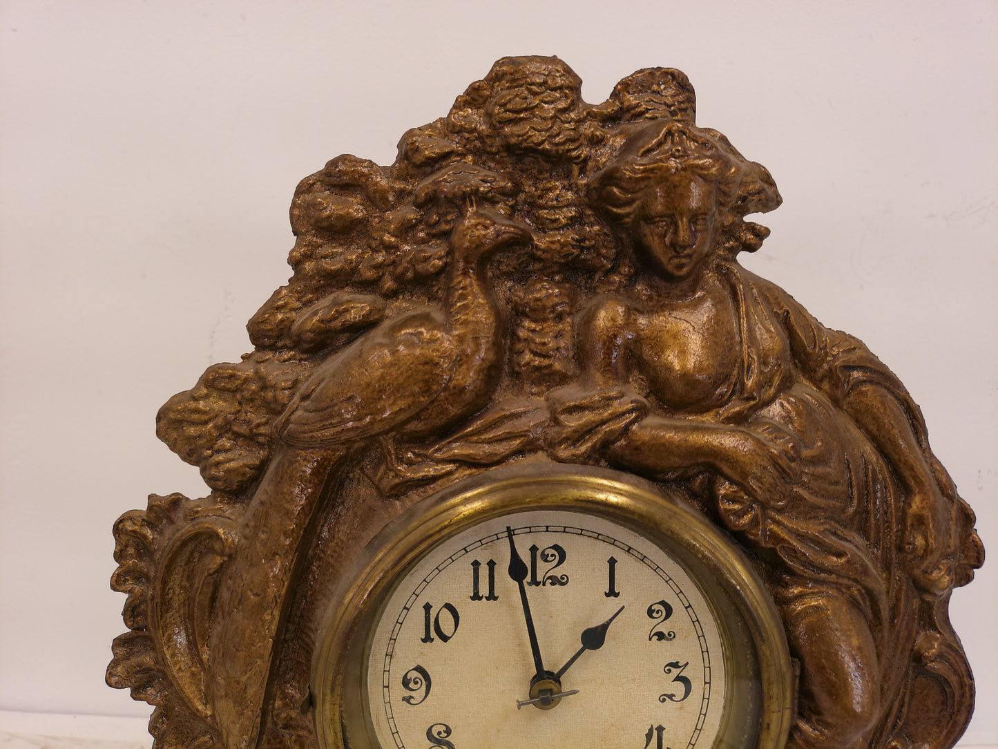 Nicholas Muller & Sons Lady Peacock gold Cast Iron Mantel Clock #2