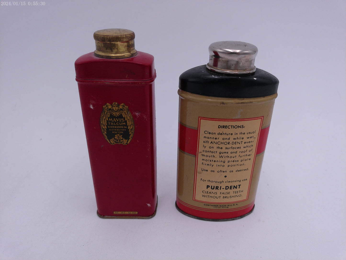 Vintage Mavis Talcum Powder Tin Can snd Rare Anchor Dent