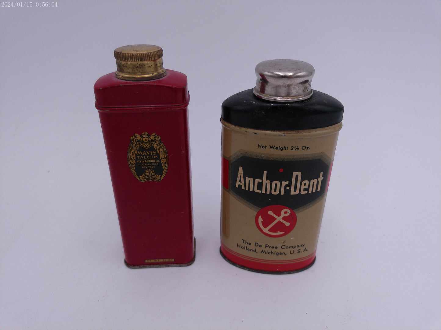 Vintage Mavis Talcum Powder Tin Can snd Rare Anchor Dent
