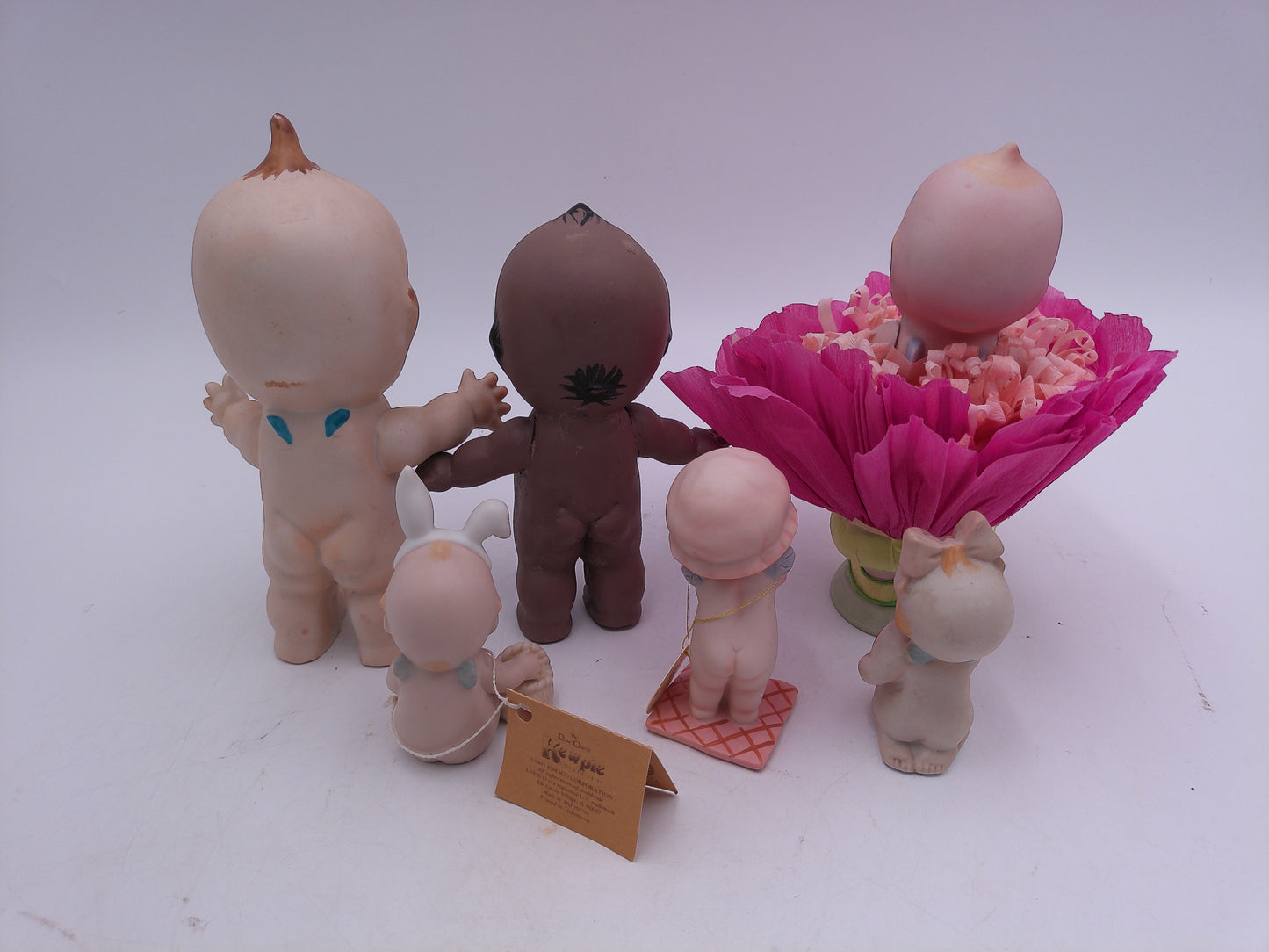 Kewpie lot of 6 Easter flower hat Dark skin Kewpies Vintage