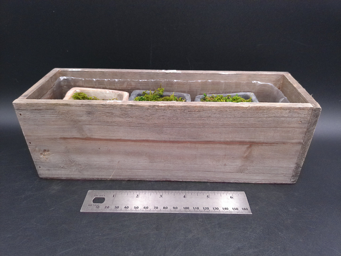 Rectangle Wooden Planter With Moss Decorative Lifelike Plants