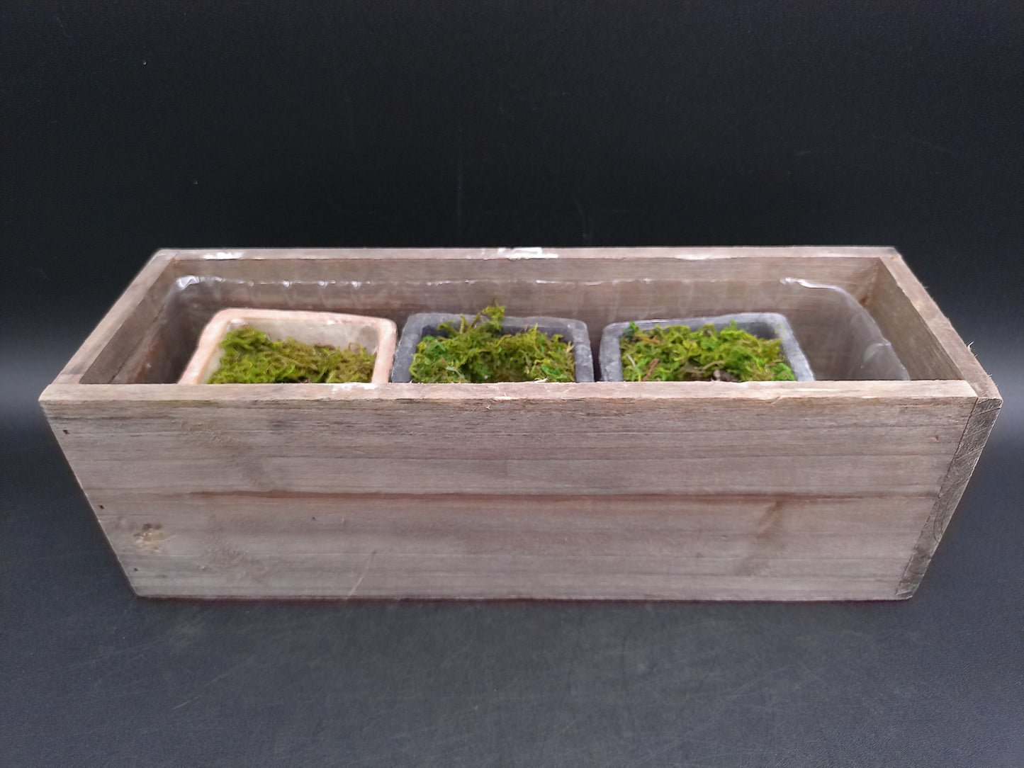 Rectangle Wooden Planter With Moss Decorative Lifelike Plants