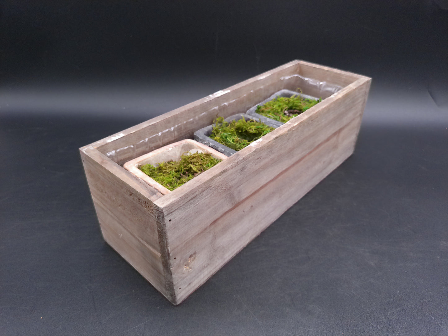 Rectangle Wooden Planter With Moss Decorative Lifelike Plants
