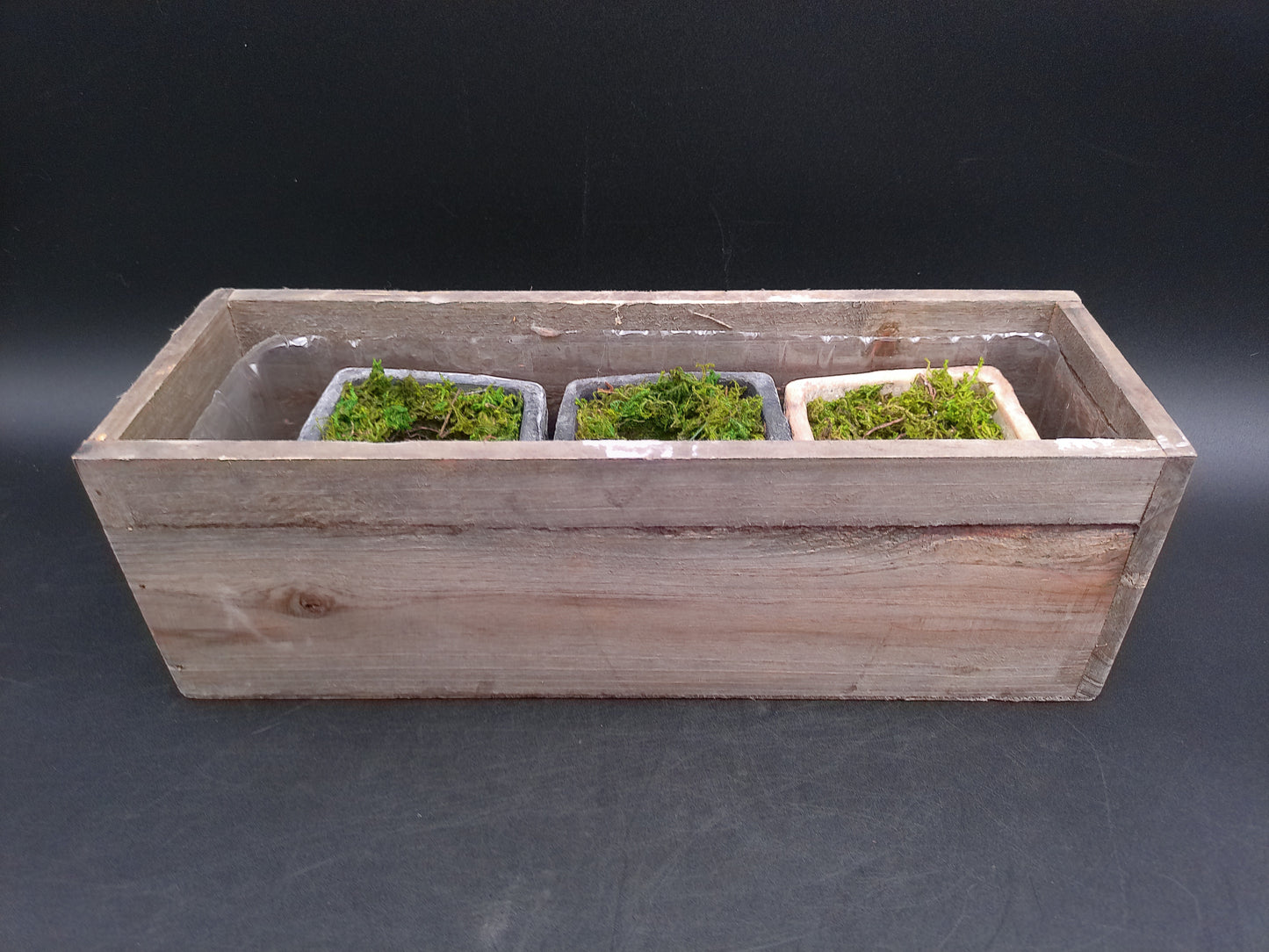 Rectangle Wooden Planter With Moss Decorative Lifelike Plants