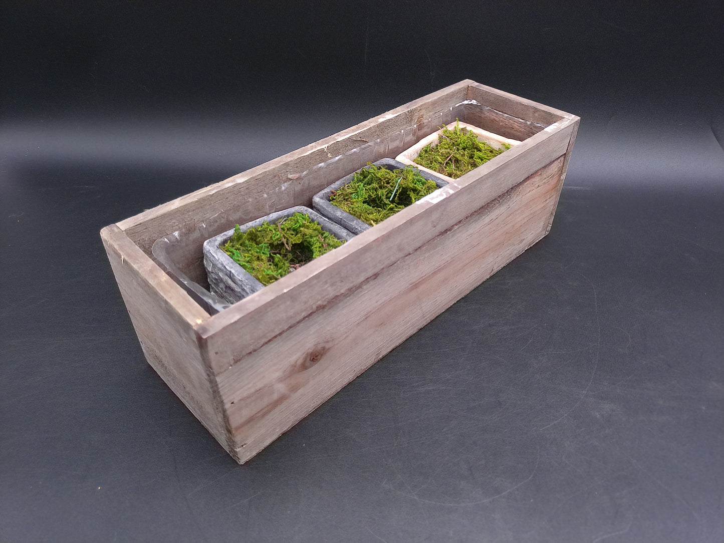 Rectangle Wooden Planter With Moss Decorative Lifelike Plants