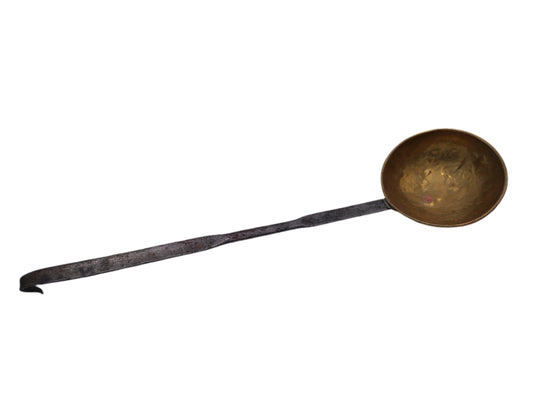 Antique Hand Forged Wrought Iron & Brass Ladle Dipper 21.5" Hook Hanger