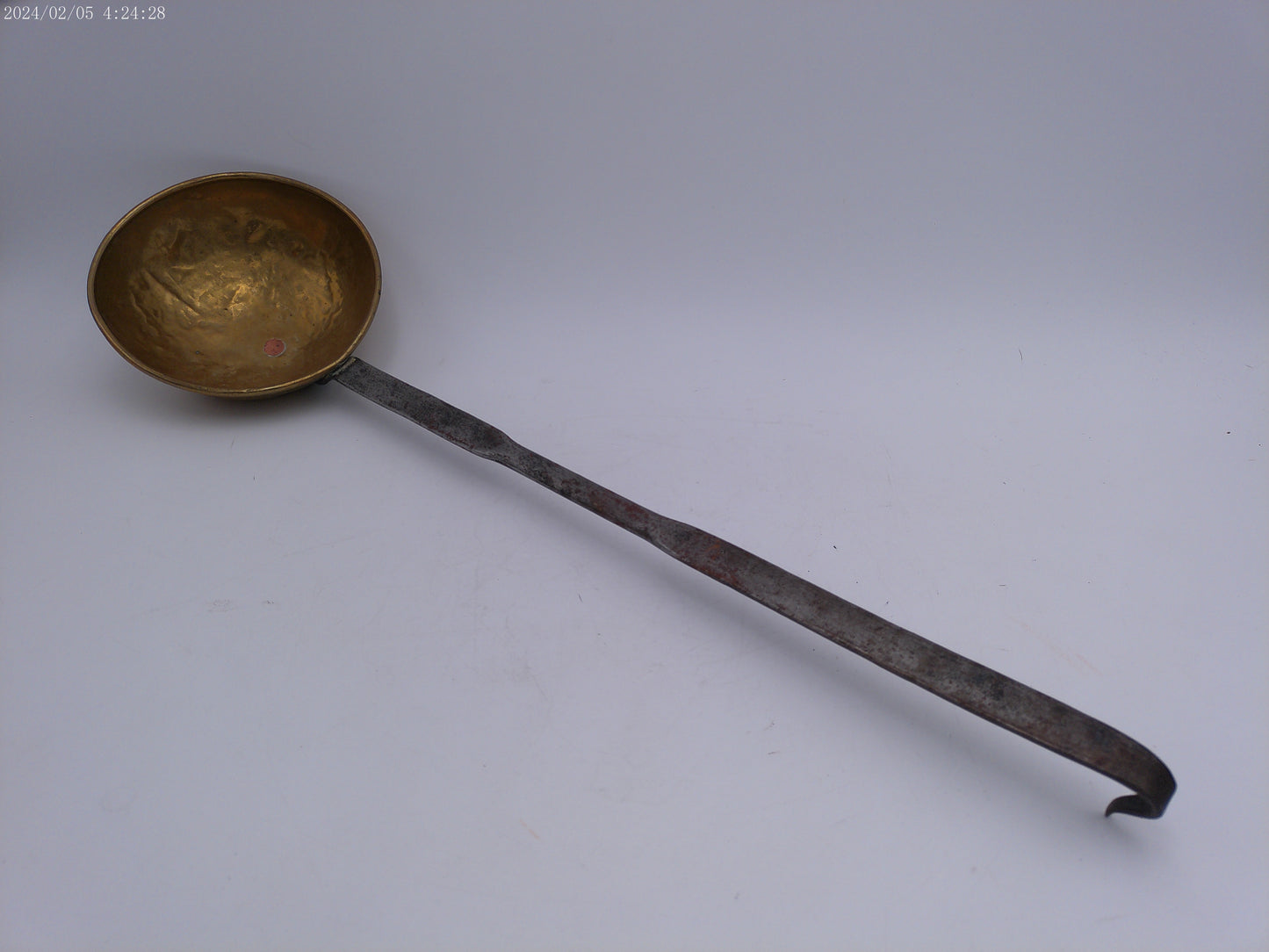 Antique Hand Forged Wrought Iron & Brass Ladle Dipper 21.5" Hook Hanger