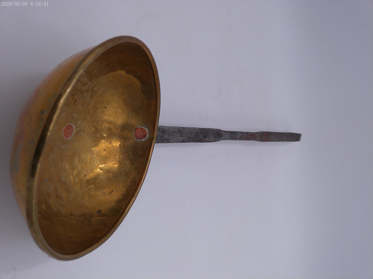 Antique Hand Forged Wrought Iron & Brass Ladle Dipper 21.5" Hook Hanger