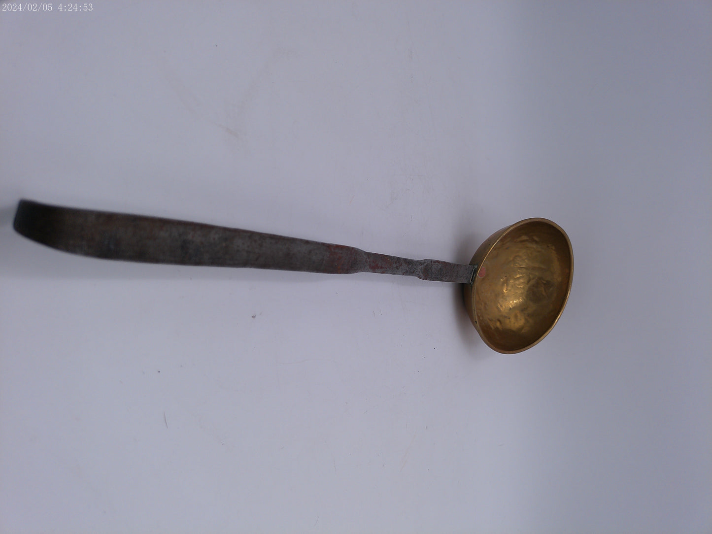 Antique Hand Forged Wrought Iron & Brass Ladle Dipper 21.5" Hook Hanger