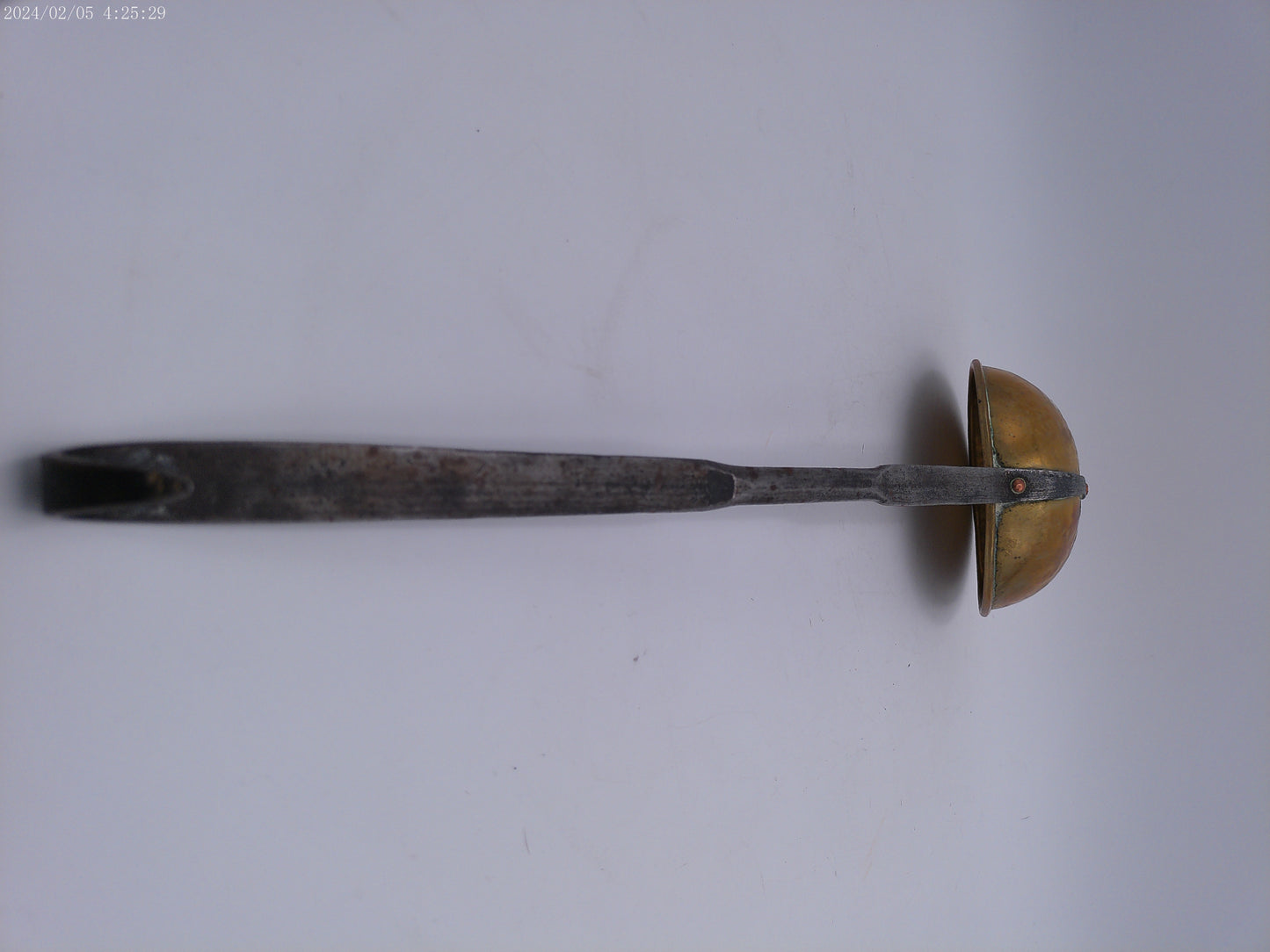 Antique Hand Forged Wrought Iron & Brass Ladle Dipper 21.5" Hook Hanger