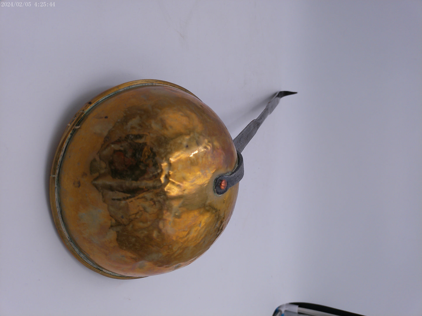 Antique Hand Forged Wrought Iron & Brass Ladle Dipper 21.5" Hook Hanger