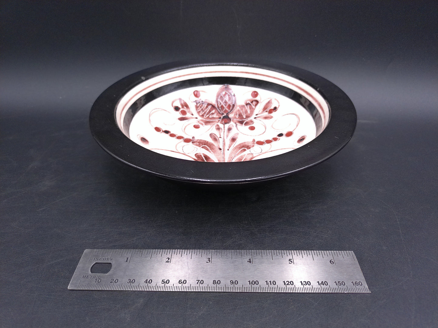 BURKART Swiss Art Pottery Bowl Hand Engraved Design Vintage 1970's Signed