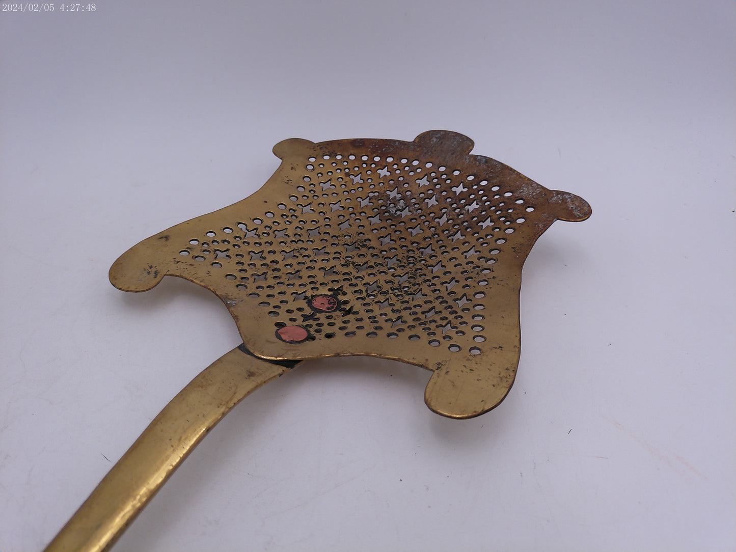Antique 19th Century brass dairy cream skimmer spoon