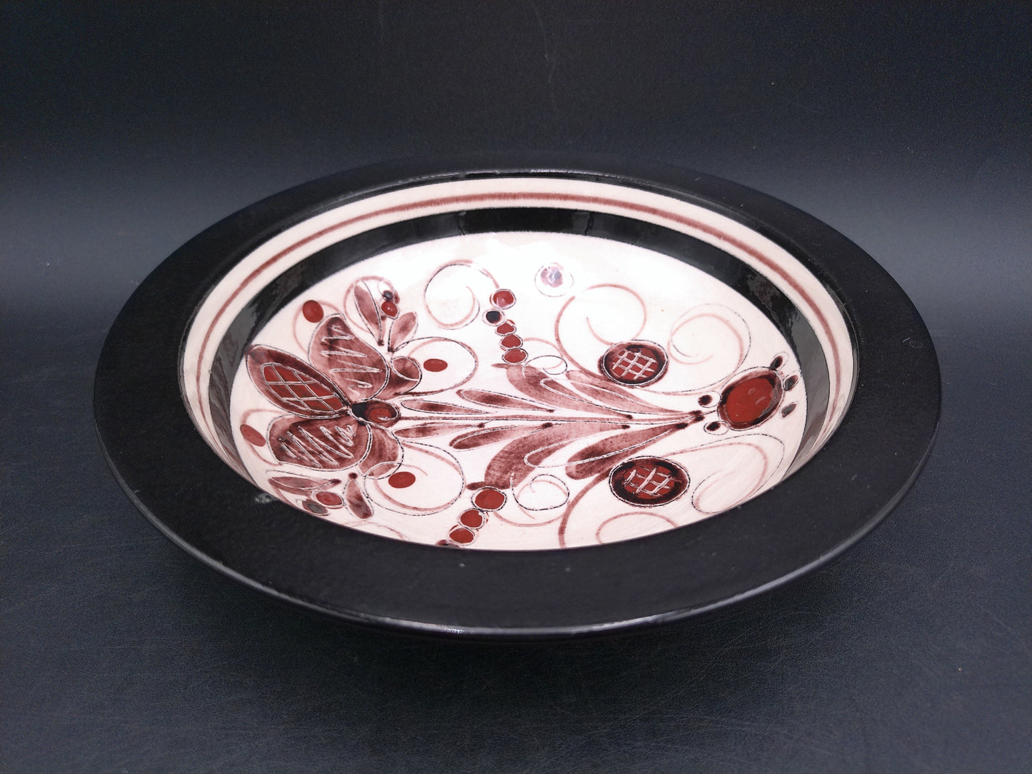 BURKART Swiss Art Pottery Bowl Hand Engraved Design Vintage 1970's Signed