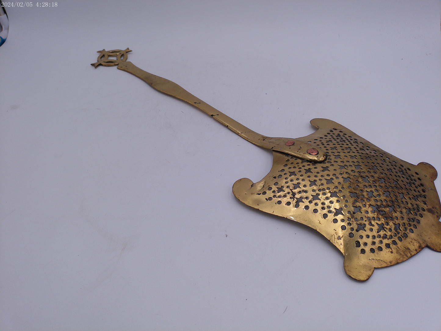 Antique 19th Century brass dairy cream skimmer spoon