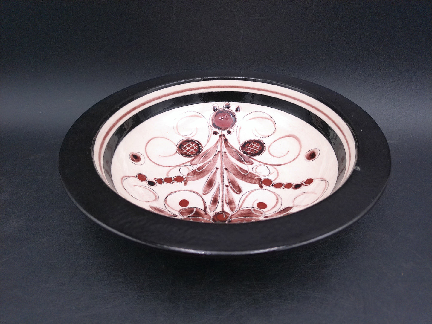 BURKART Swiss Art Pottery Bowl Hand Engraved Design Vintage 1970's Signed