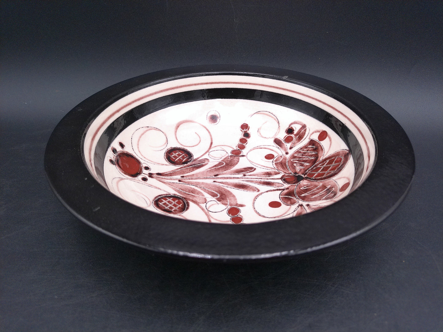 BURKART Swiss Art Pottery Bowl Hand Engraved Design Vintage 1970's Signed