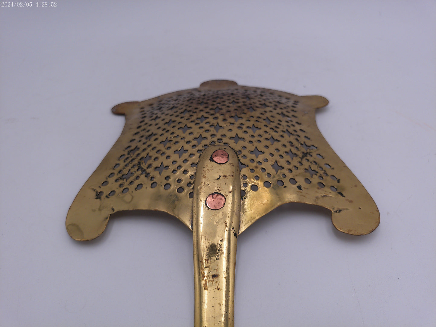 Antique 19th Century brass dairy cream skimmer spoon