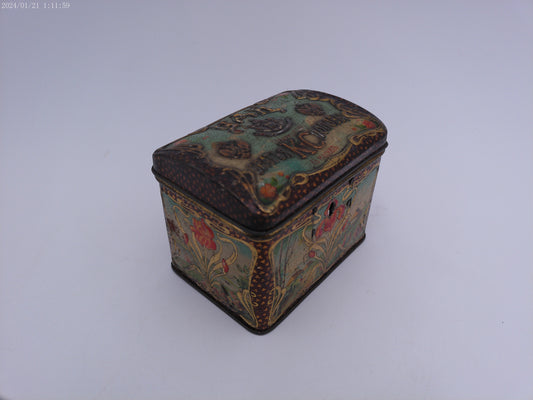 Antique ca. 1910 Russian Popov Brothers Tea Caddy Box hand painted TIN VINTAGE