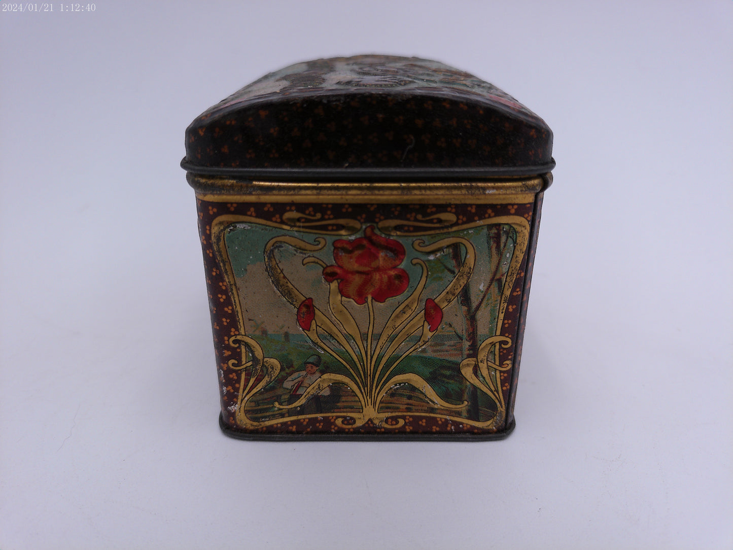 Antique ca. 1910 Russian Popov Brothers Tea Caddy Box hand painted TIN VINTAGE