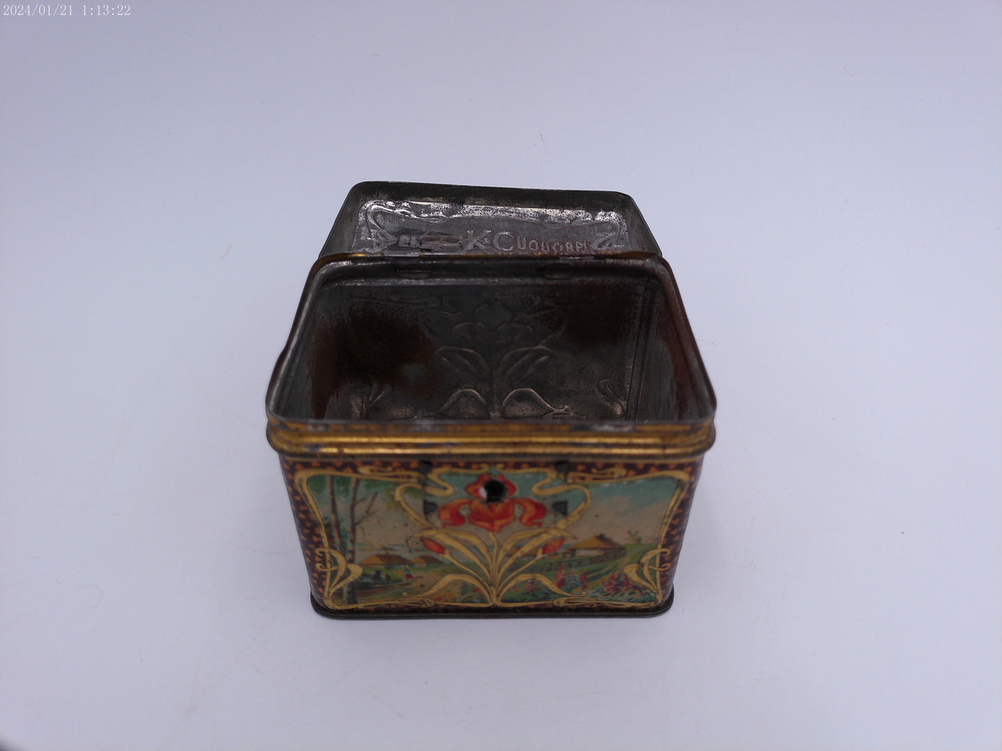 Antique ca. 1910 Russian Popov Brothers Tea Caddy Box hand painted TIN VINTAGE