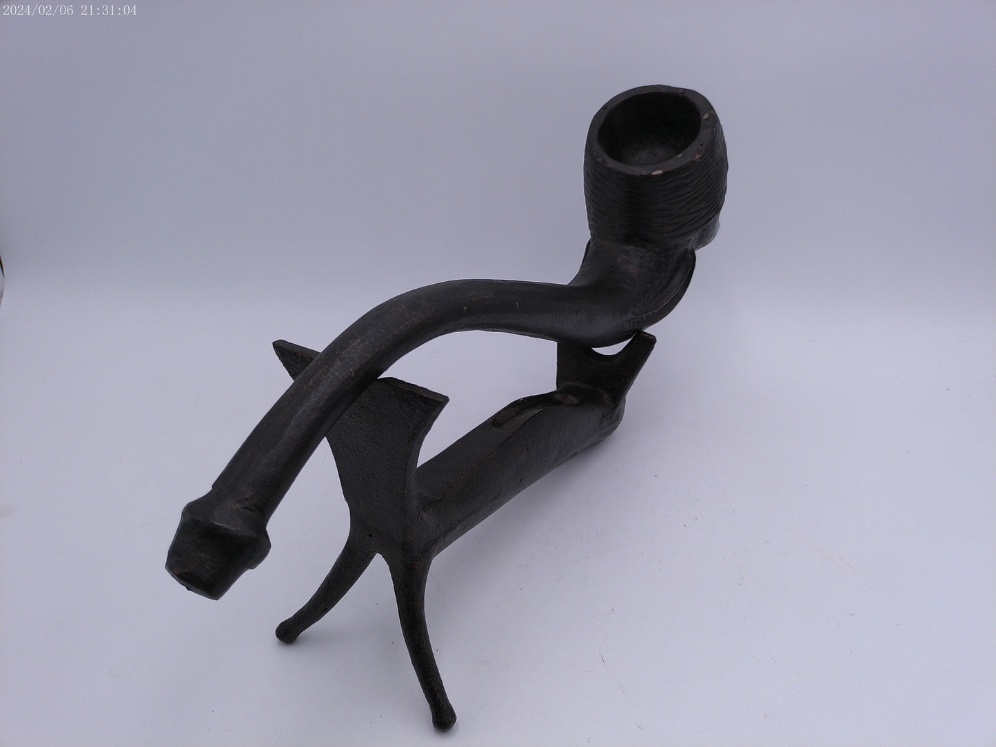 Large Cast Iron Smoking Pipe with Stand
