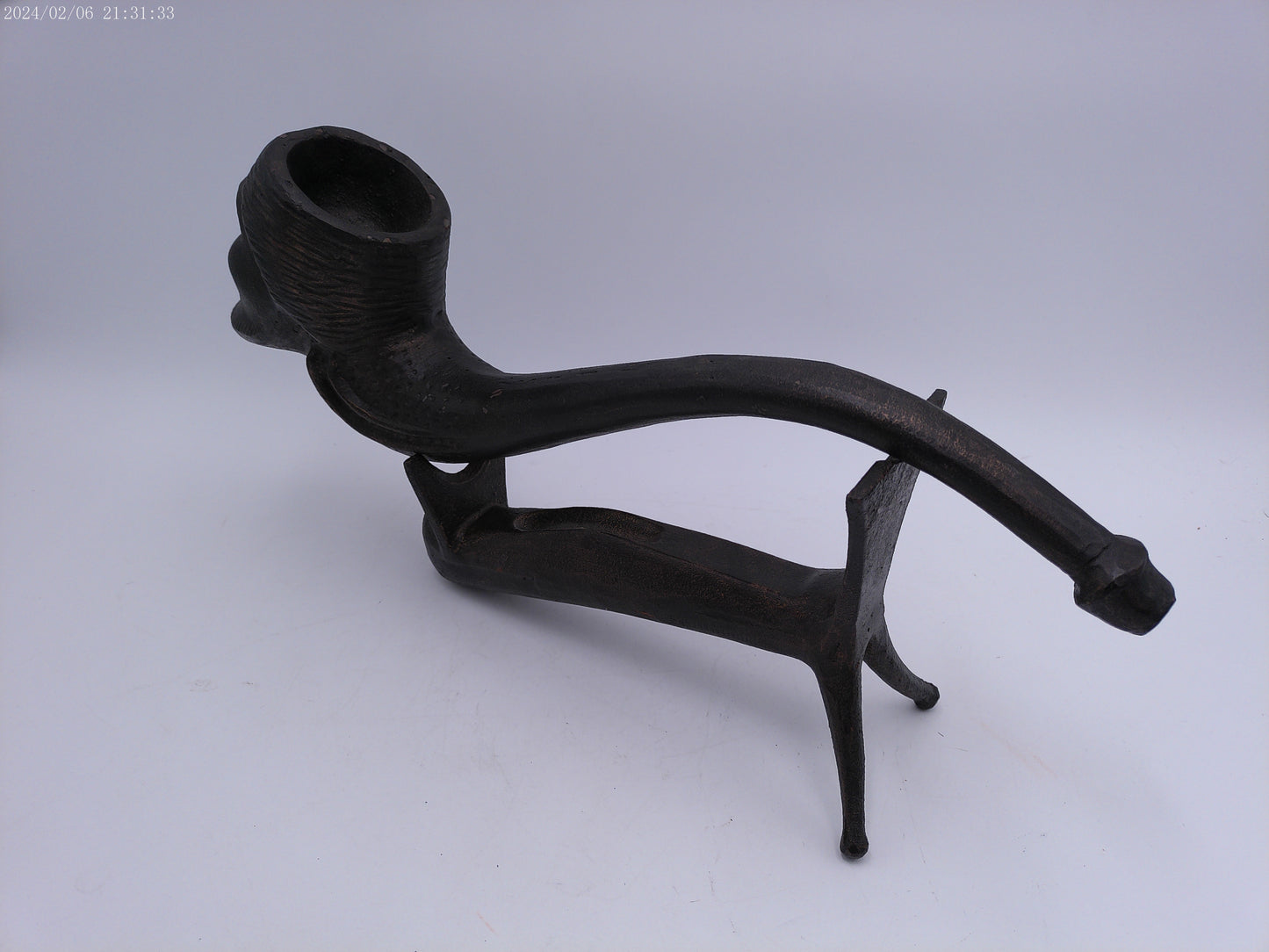 Large Cast Iron Smoking Pipe with Stand