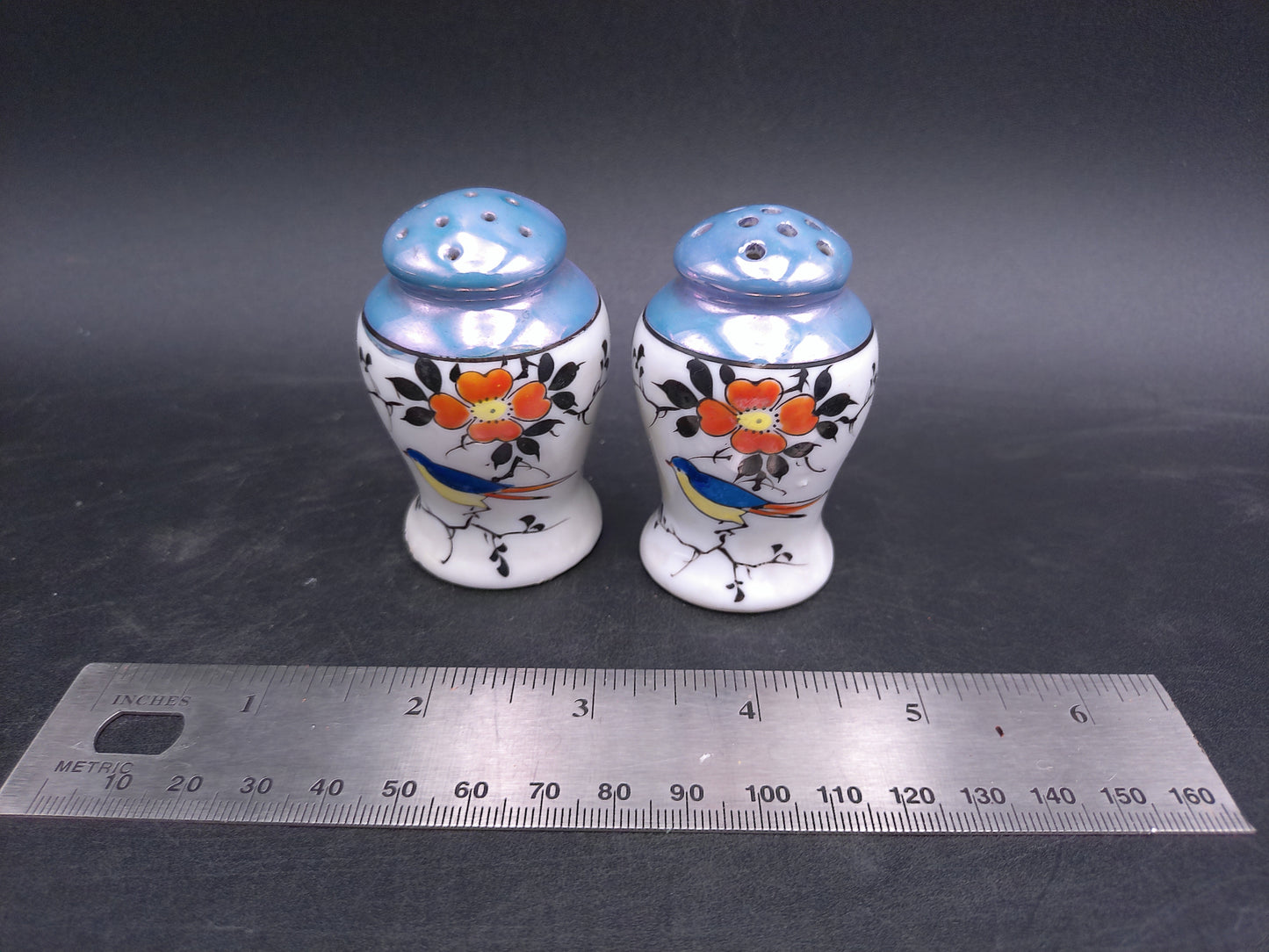 Salt and Pepper Shakers with Bluejay Bird Design Made in Japan Vintage