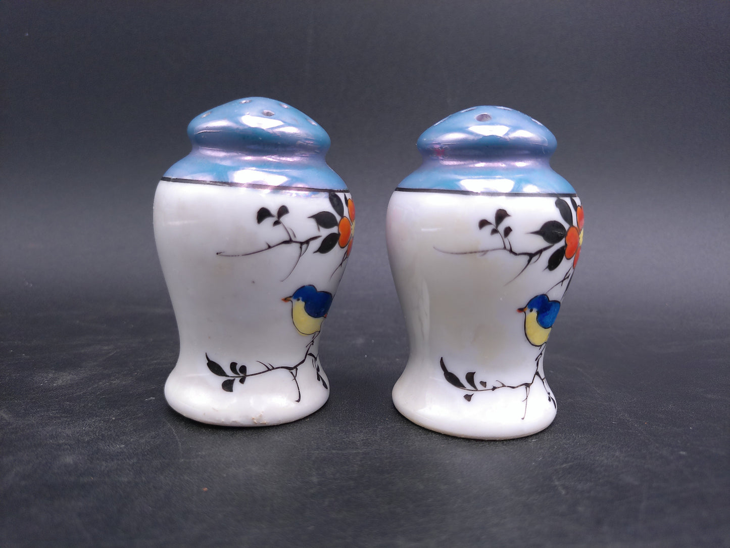 Salt and Pepper Shakers with Bluejay Bird Design Made in Japan Vintage