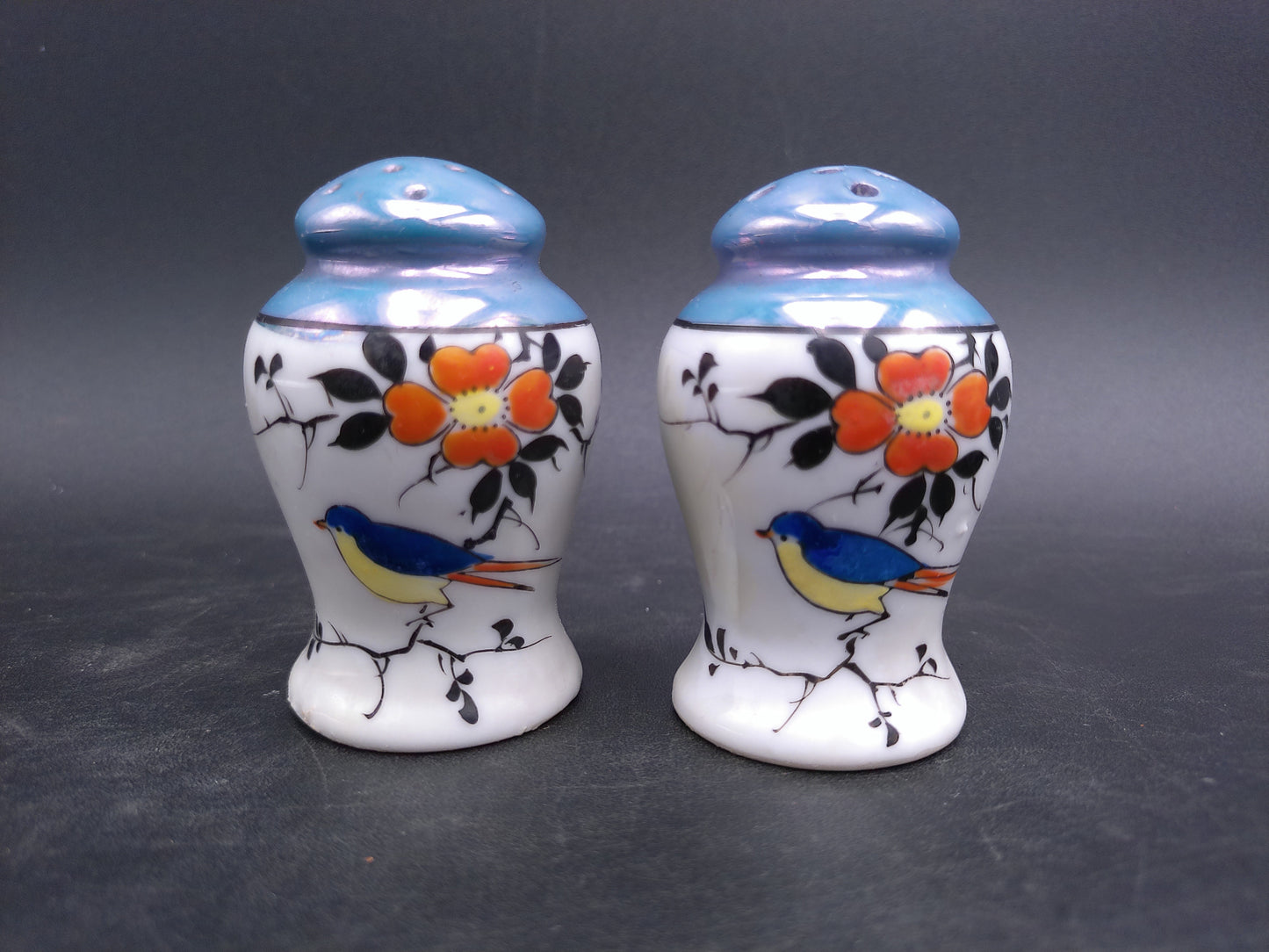 Salt and Pepper Shakers with Bluejay Bird Design Made in Japan Vintage