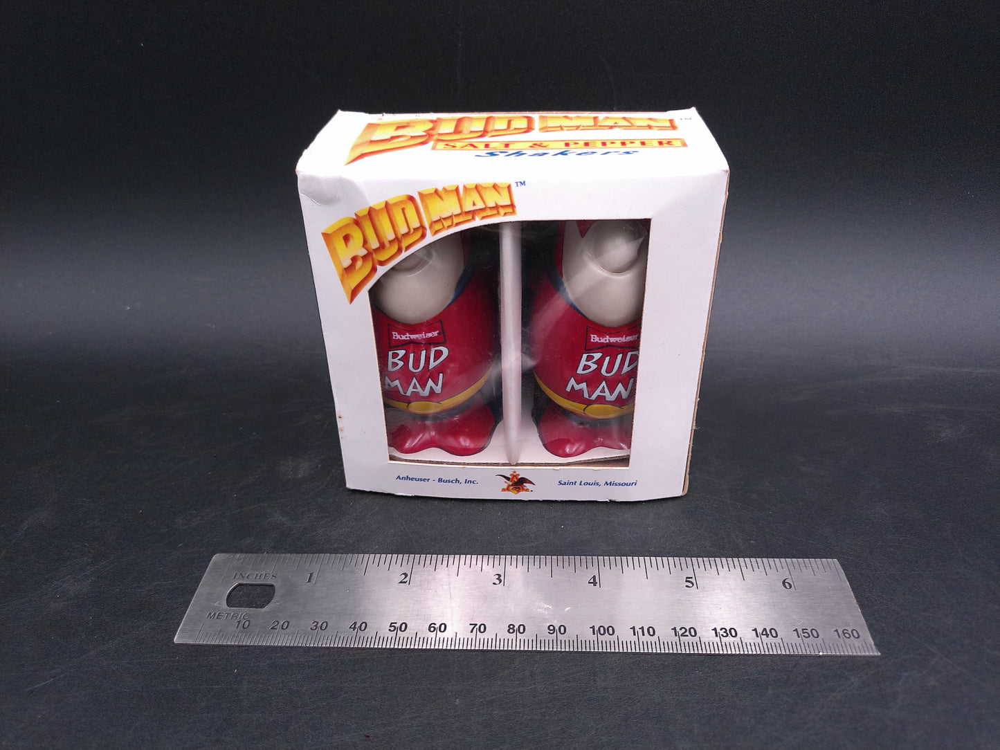 Bud Man Salt and Pepper Shakers from 1991 Budweiser with Box