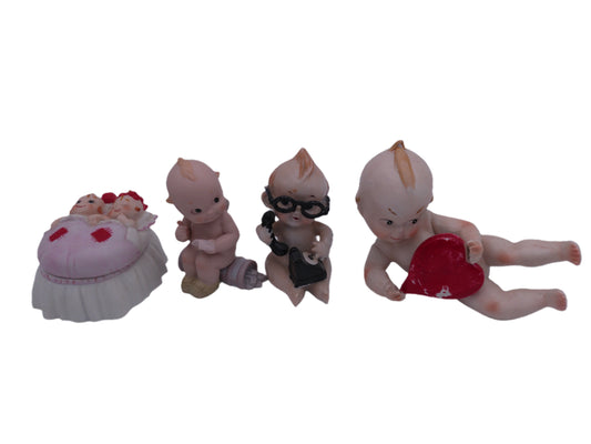 Kewpie Bisque Lot of 4 with Large Heart The Listener Sleeping Trinket Box