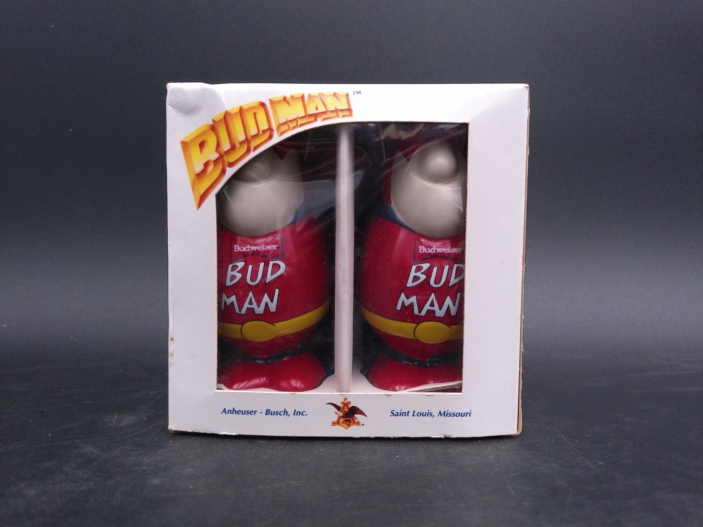 Bud Man Salt and Pepper Shakers from 1991 Budweiser with Box