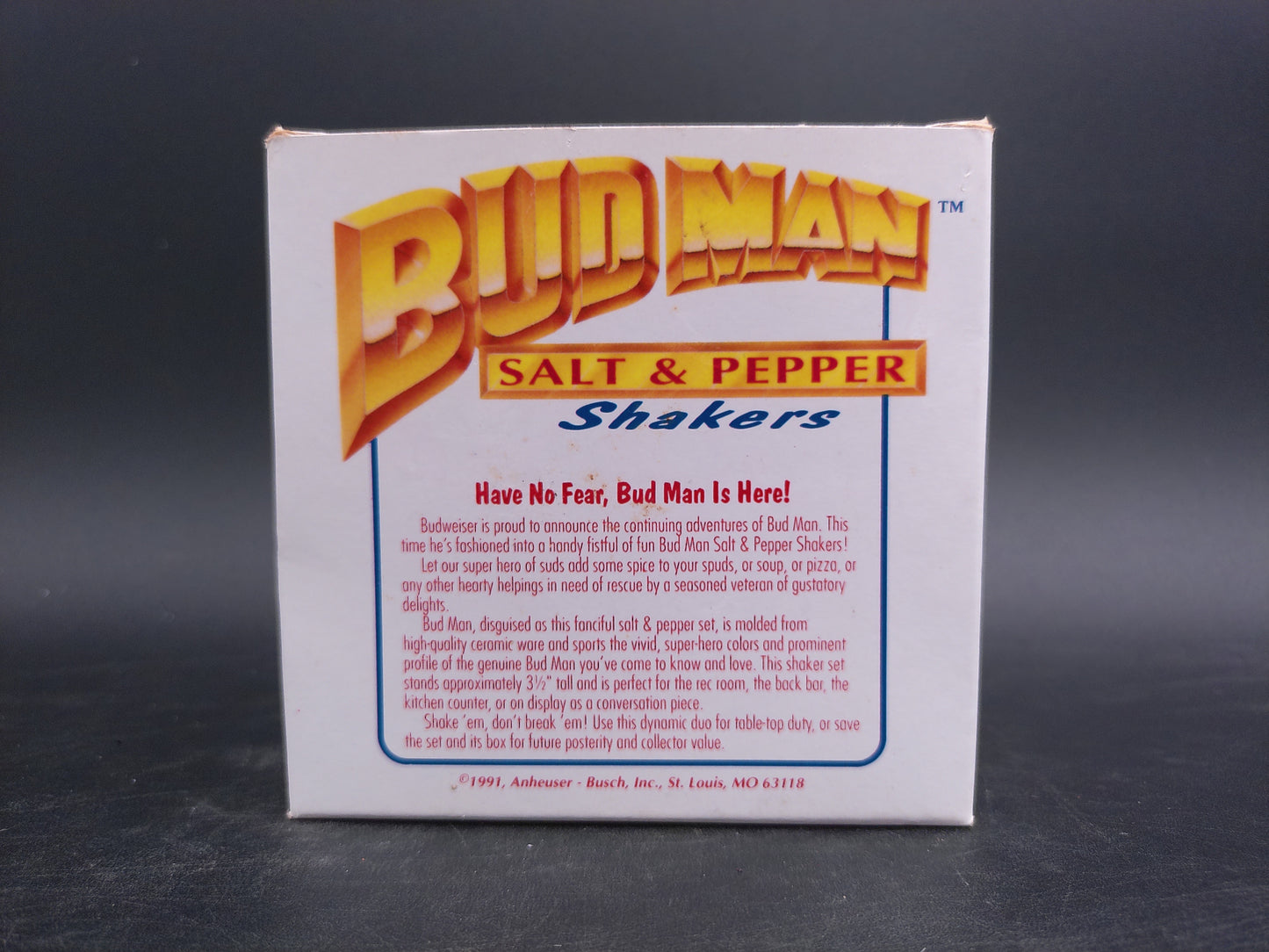 Bud Man Salt and Pepper Shakers from 1991 Budweiser with Box