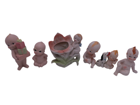 Kewpie 6 figurines Carry Gifts  Mini Bud Vase Planter Kewpie with Dog