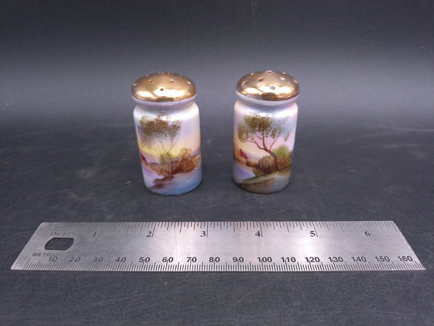 Bud Man Salt and Pepper Shakers River Tree Design Hand Painted
