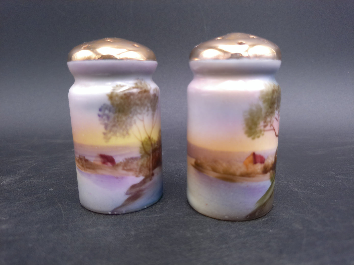 Bud Man Salt and Pepper Shakers River Tree Design Hand Painted