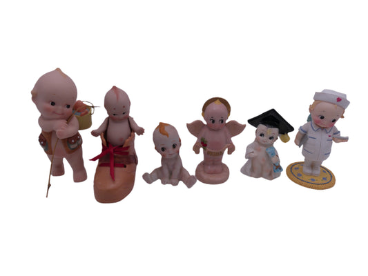 Kewpie lot of 6 Nurse Graduation Angel Noel Kewpie in Shoe and Fishing Vintage