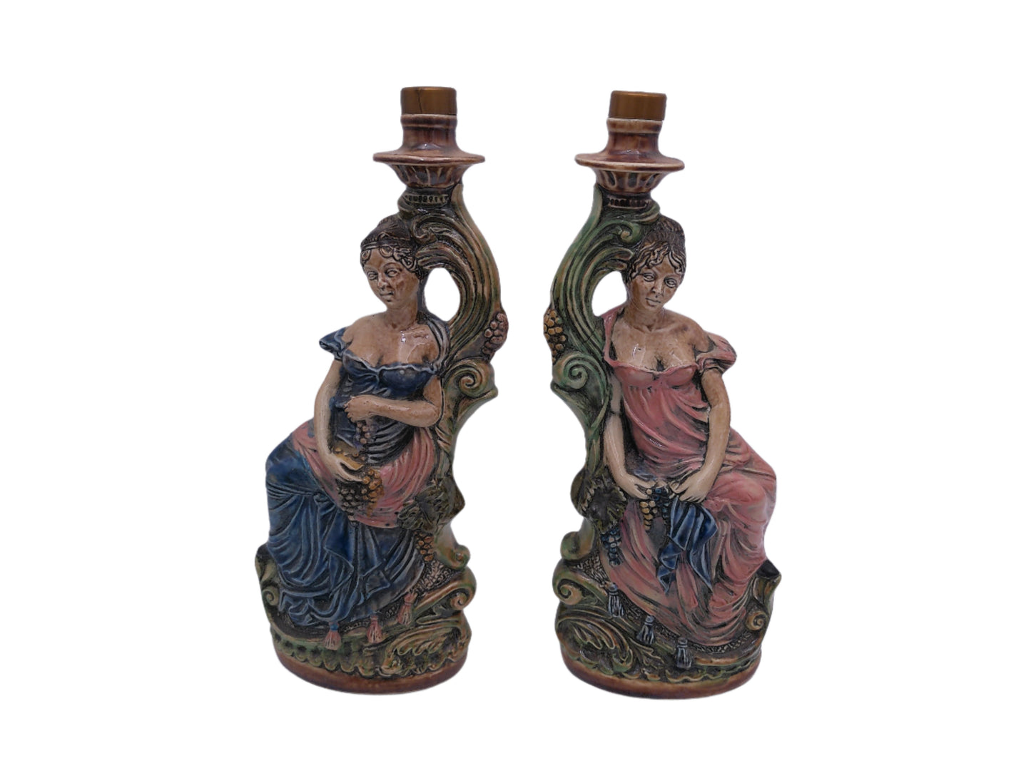 Pair Of ITALIAN Pottery Vintage Satute of a Lady Decanter Bottle