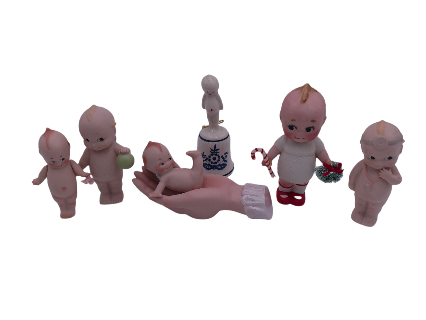 Kewpie Lot of 6 Kewpie in Hand Bell Christmas Kewpie Doll with Flowers