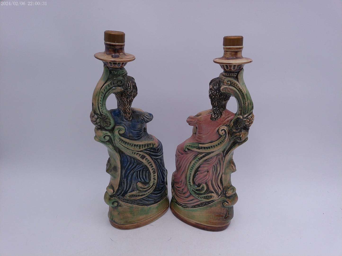 Pair Of ITALIAN Pottery Vintage Satute of a Lady Decanter Bottle