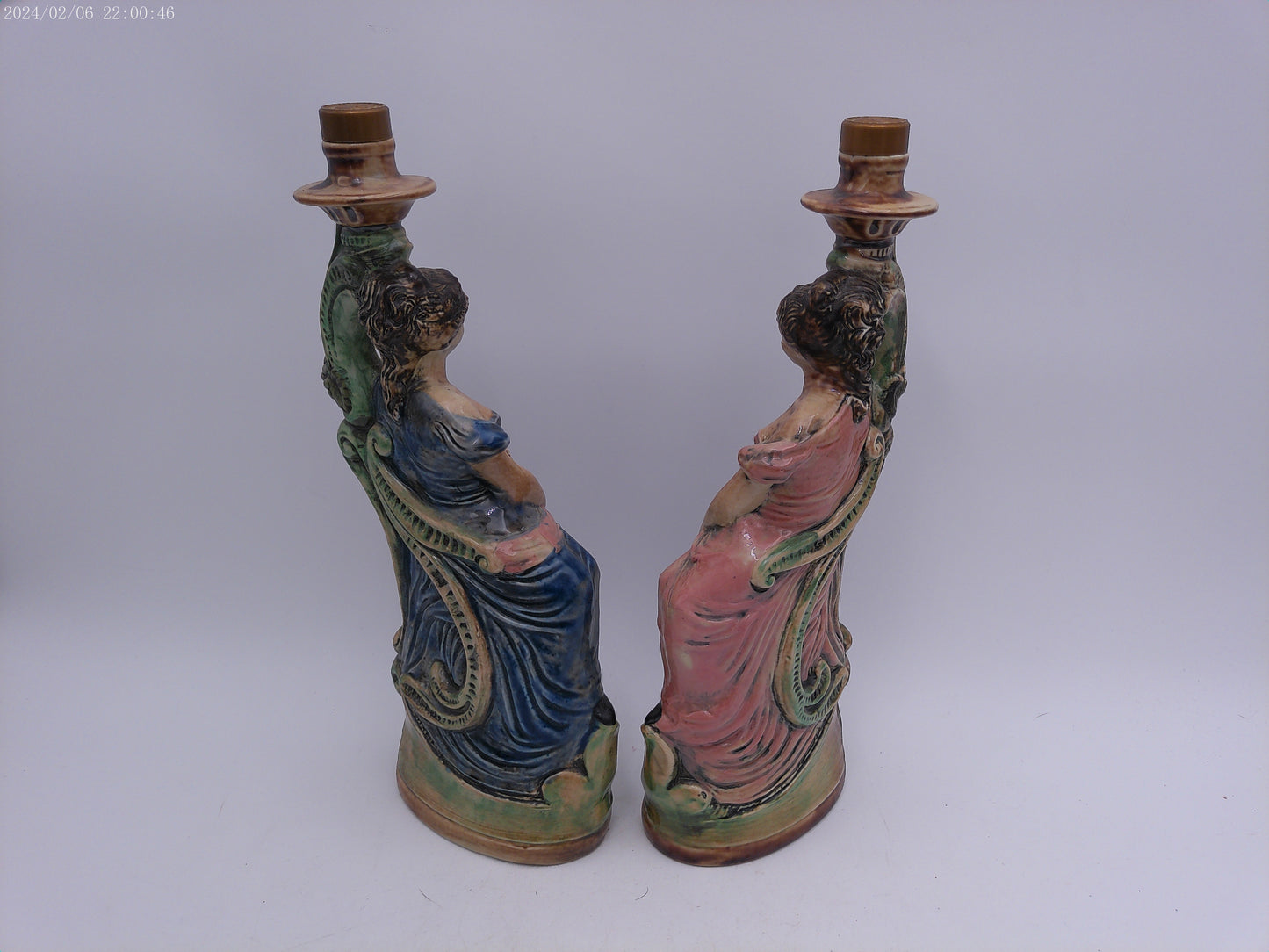 Pair Of ITALIAN Pottery Vintage Satute of a Lady Decanter Bottle