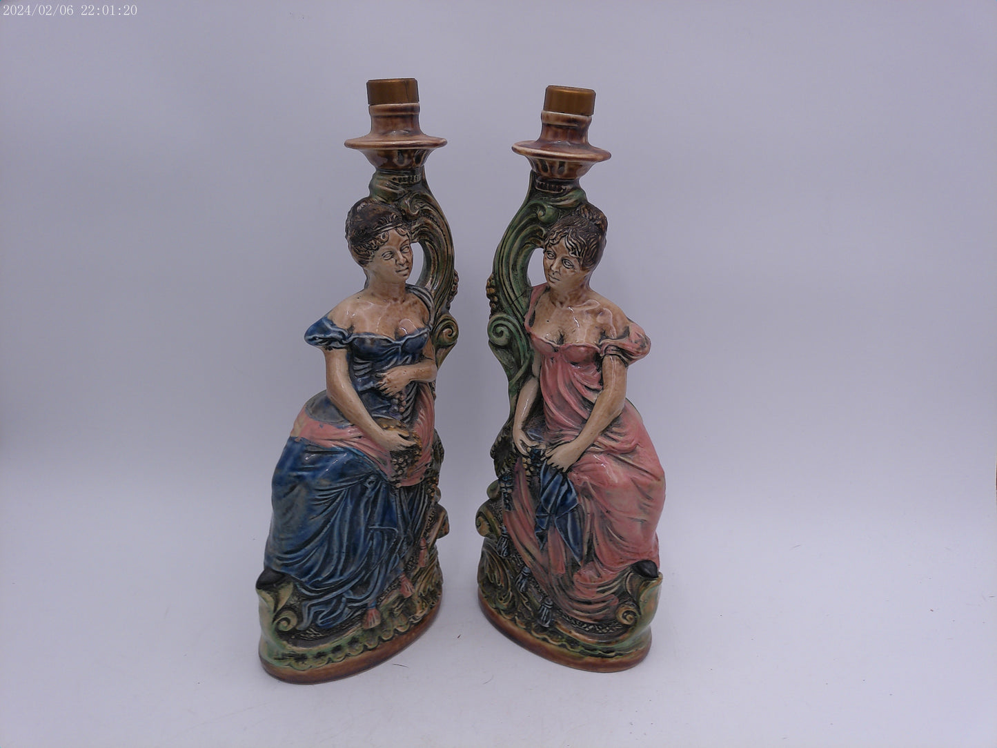 Pair Of ITALIAN Pottery Vintage Satute of a Lady Decanter Bottle