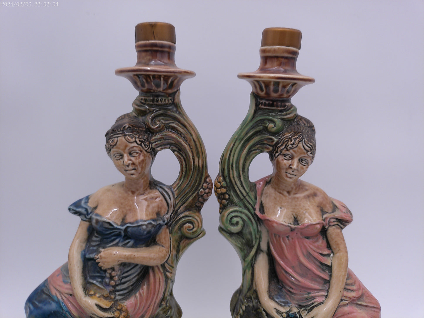 Pair Of ITALIAN Pottery Vintage Satute of a Lady Decanter Bottle