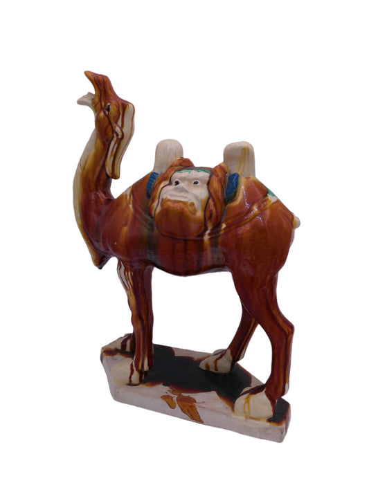 Camel Two Gargoyle Faces on Saddle with Fangs Marked Pottery Vintage