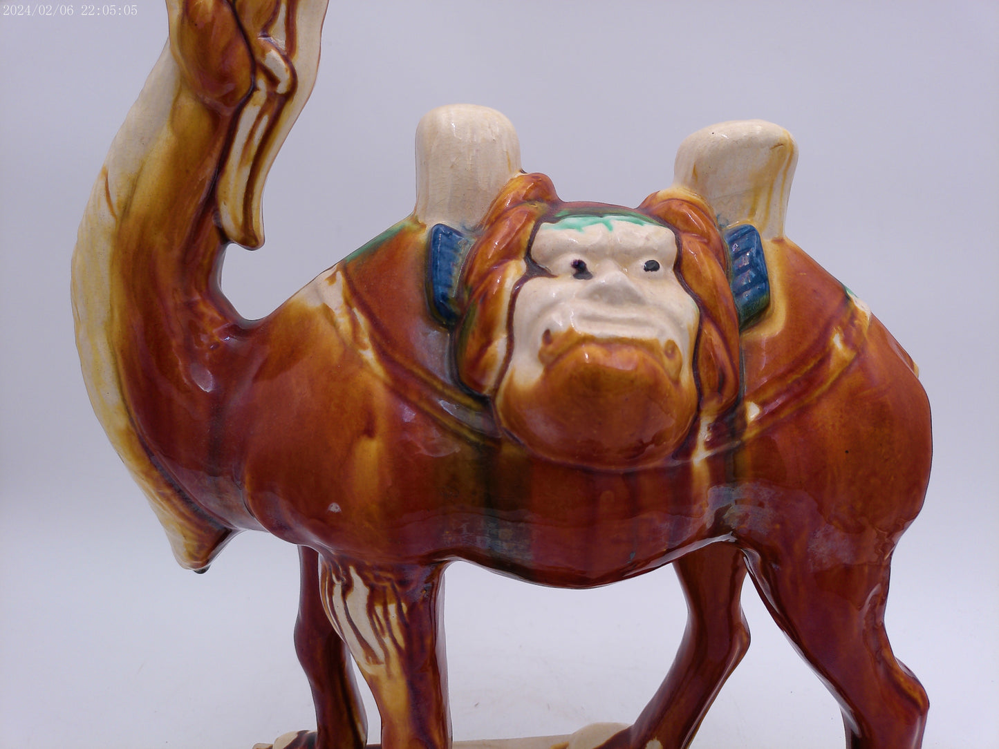 Camel Two Gargoyle Faces on Saddle with Fangs Marked Pottery Vintage
