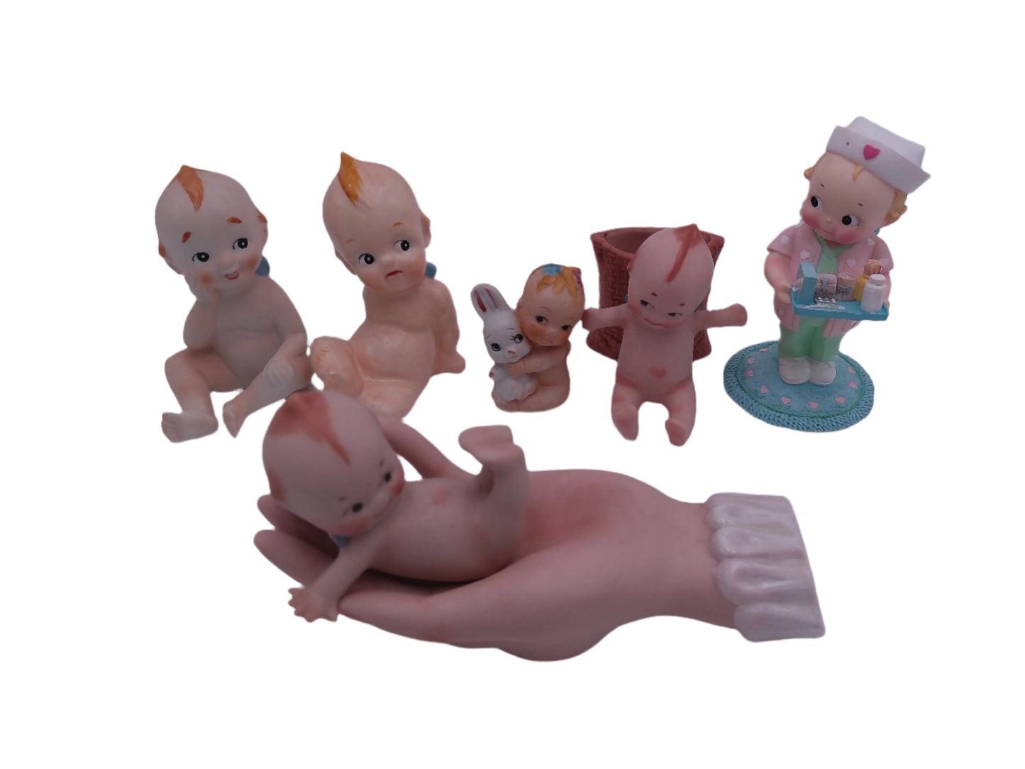 Kewpie Lot of 6 Kewpie in hand Nurse With Rabbit with Basket