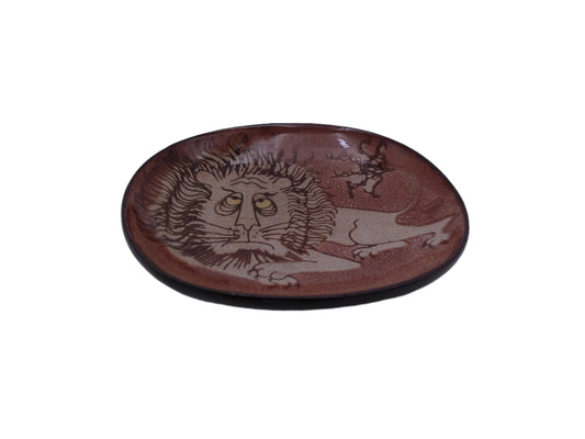 African Lion Design Pottery Ceramic Bowl Plate