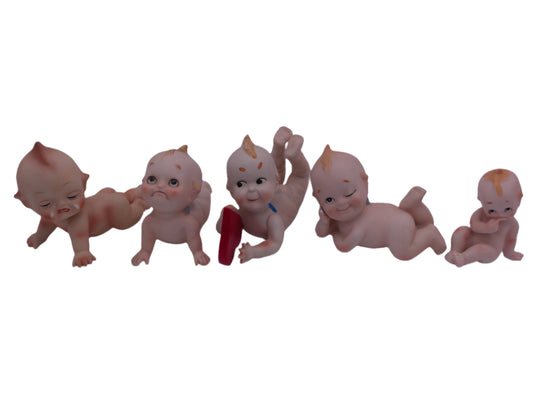 Kewpie Bisque Doll Figurine Lot of 5 Winking Large Heart Pouting Rosie O'Neil Bisque